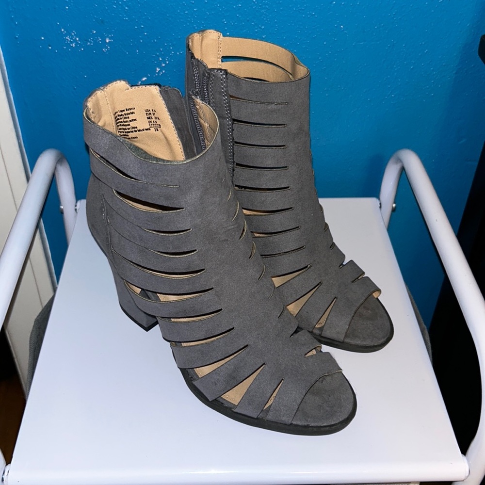 grey heeled booties size 6.5